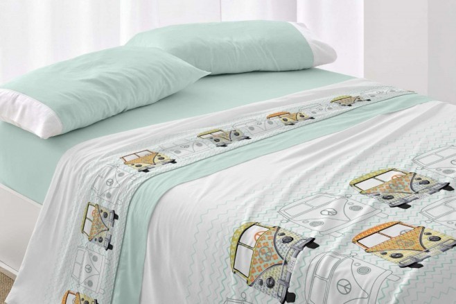 Juego de Sábanas Burrito Blanco Diseño 107 Menta 90cm