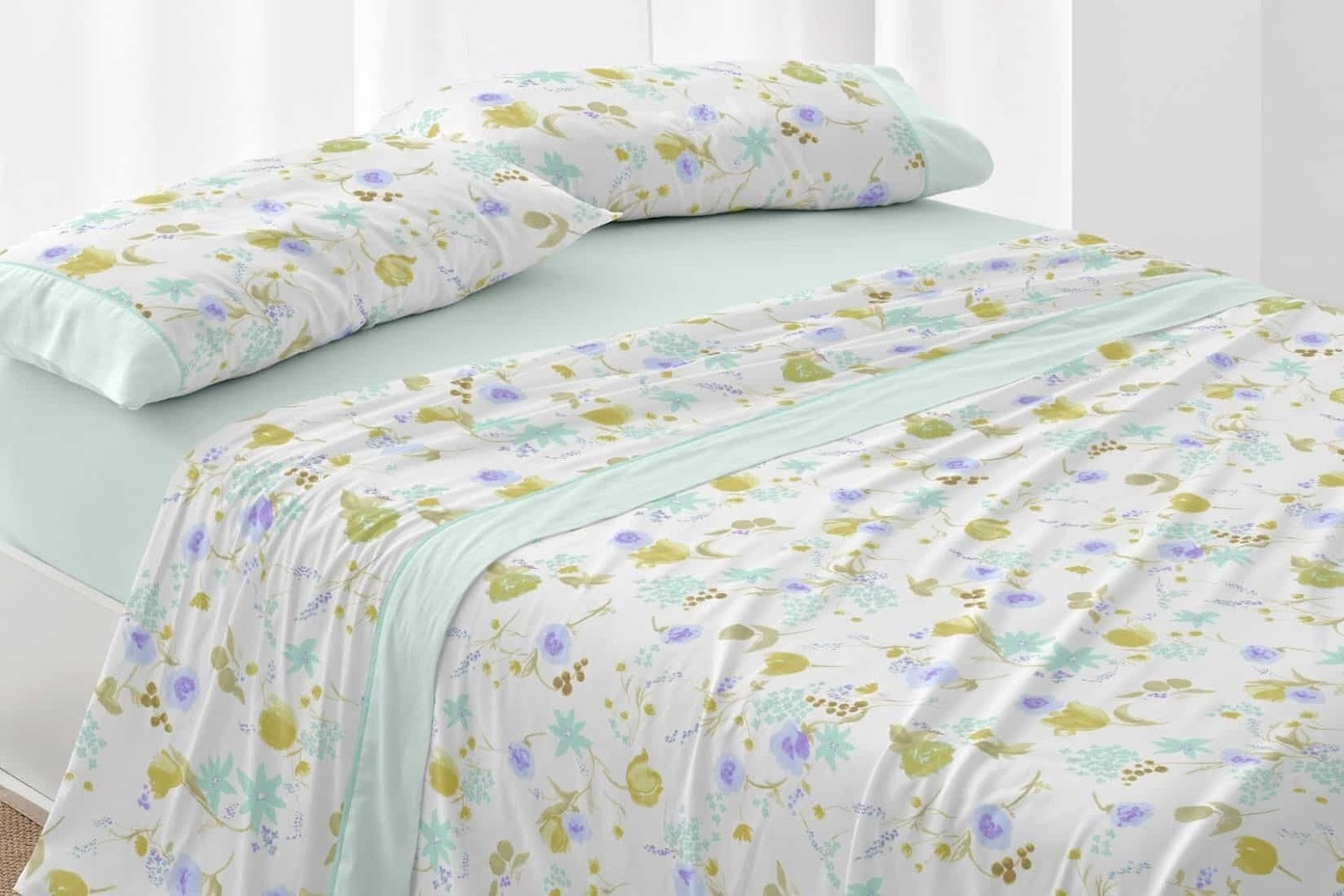 Juego de Sábanas Burrito Blanco Diseño 140 Verde Agua