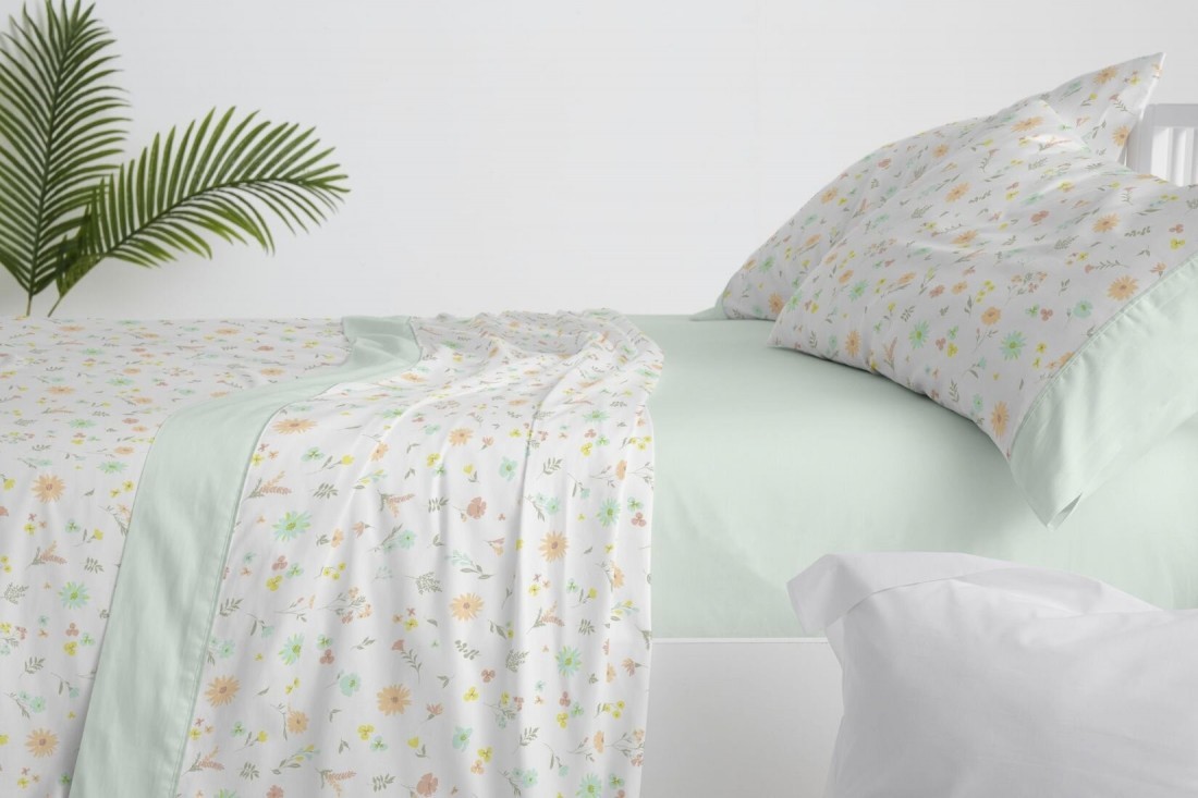 Juego de Sábanas 150cm Burrito Blanco Diseño 538 Menta